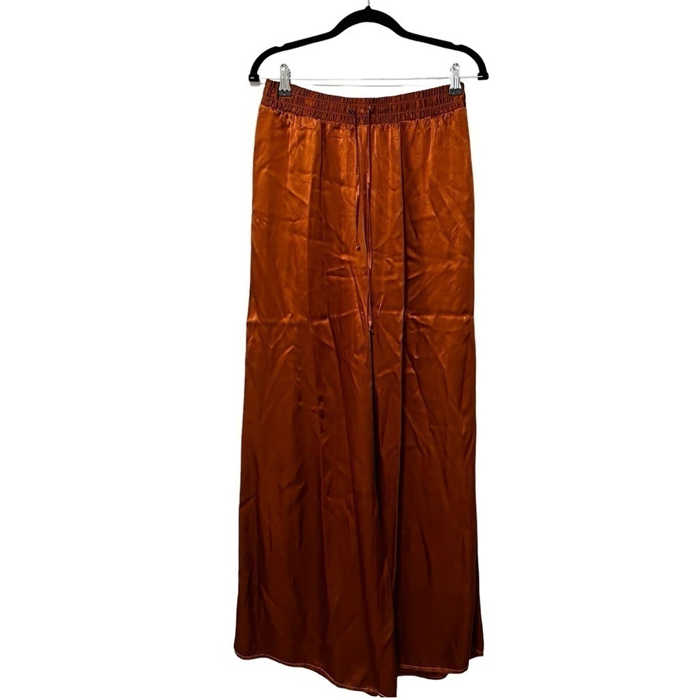 STARK X Wide Leg High Rise Satin Pants in Rich Brown Sz M - Picture 2 of 5